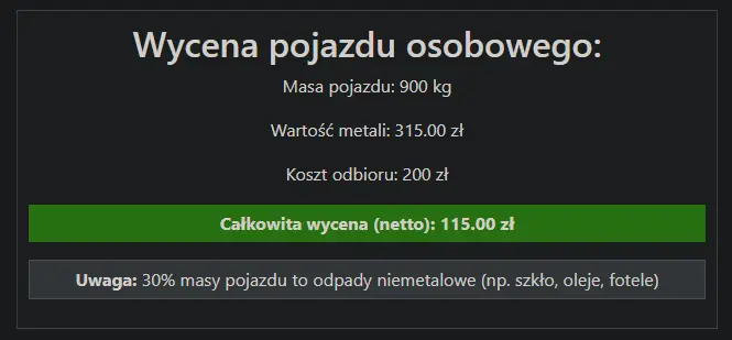 kalkulator złomowania samochodów